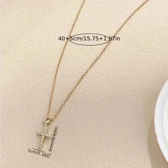 Stainless Steel Cross Pendant Necklaces With Cubic Zirconia - Picture 3 of 3